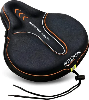 Sanctus Bike Seat Cushion Cover Memory Foam, Large Wide Bicycle Saddle Soft for Men Women, Comfort Exercise Cycle Seats Cover Padded Fits Stationary Bikes, Cruiser, Spin, with Waterproof Cover Orange