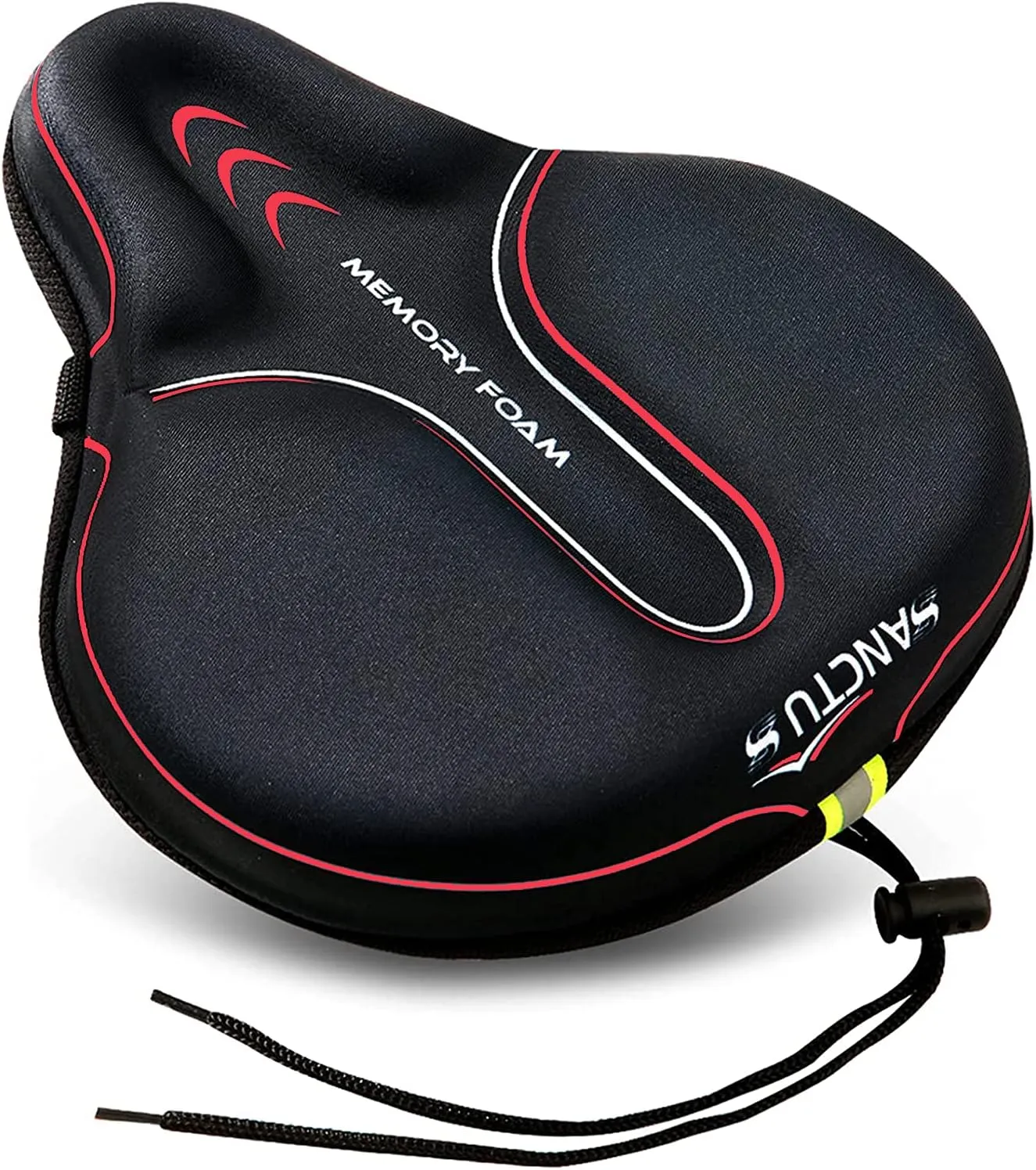 Sanctus Bike Seat Cushion Cover Memory Foam, Large Wide Bicycle Saddle Soft for Men Women, Comfort Exercise Cycle Seats Cover Padded Fits Stationary Bikes, Cruiser, Spin, with Waterproof Cover Red