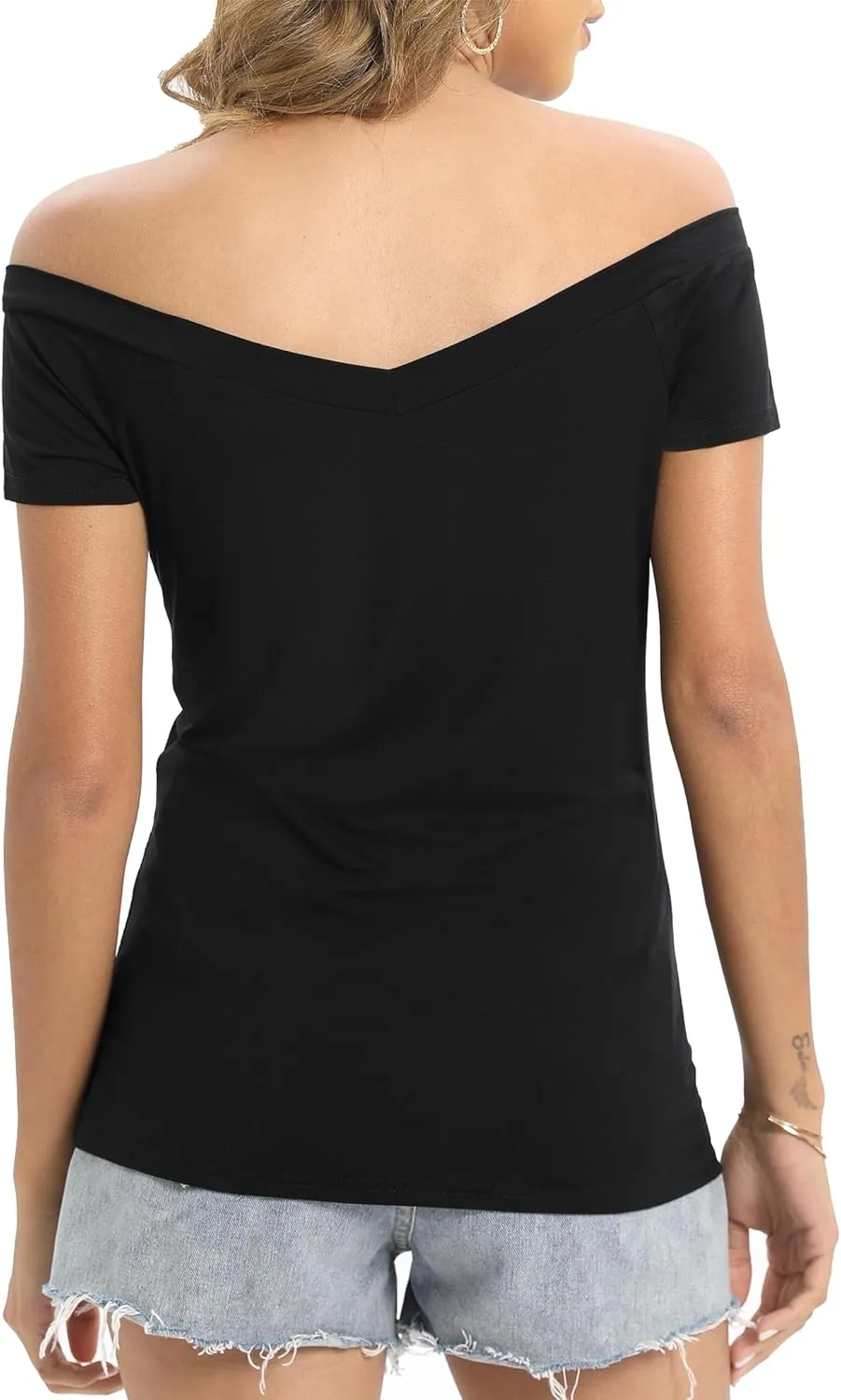 Sarin Mathews Womens Shirts Off The Shoulder Tops Sexy V Neck Slim Fit Shirts Tops Blouses