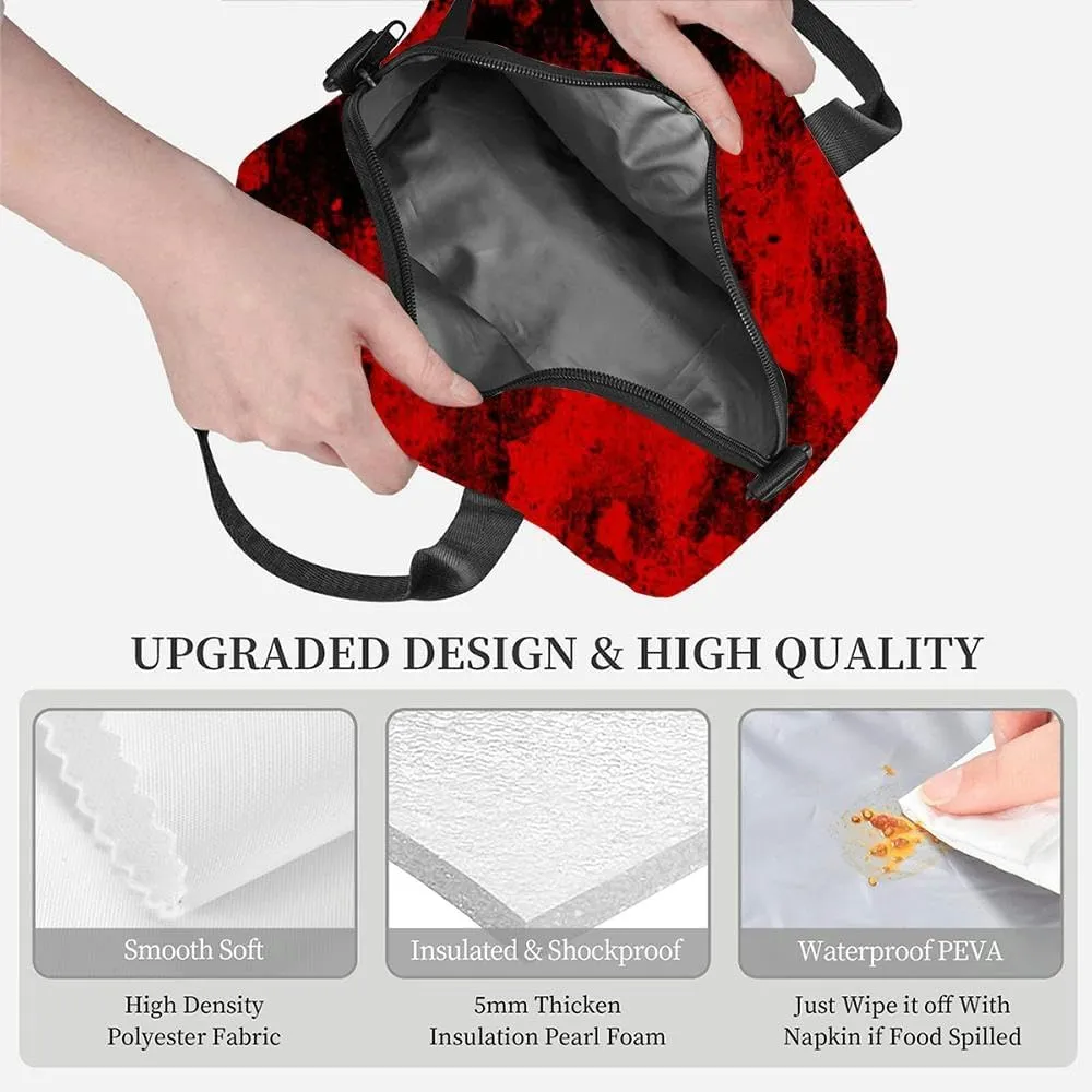Scary Black abstract Aesthetic Black and red grunge Scary red black Insulated Adult Lunch Bag with Shoulder Strap for Women Lightweight Reusable Portable Freezable Lunch Tote Bag for Work Picnic