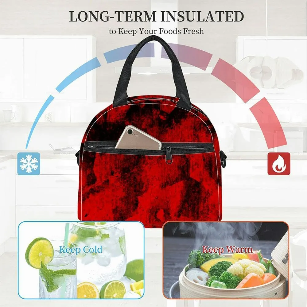 Scary Black abstract Aesthetic Black and red grunge Scary red black Insulated Adult Lunch Bag with Shoulder Strap for Women Lightweight Reusable Portable Freezable Lunch Tote Bag for Work Picnic