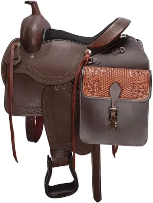 Schneiders Tooled Leather Trail Saddle Bag | Durable Hand-Tooled Argentine Leather | Perfect for Trail Rides | Spacious Compartments for Essentials and Gear | Size One Size | Color Brown
