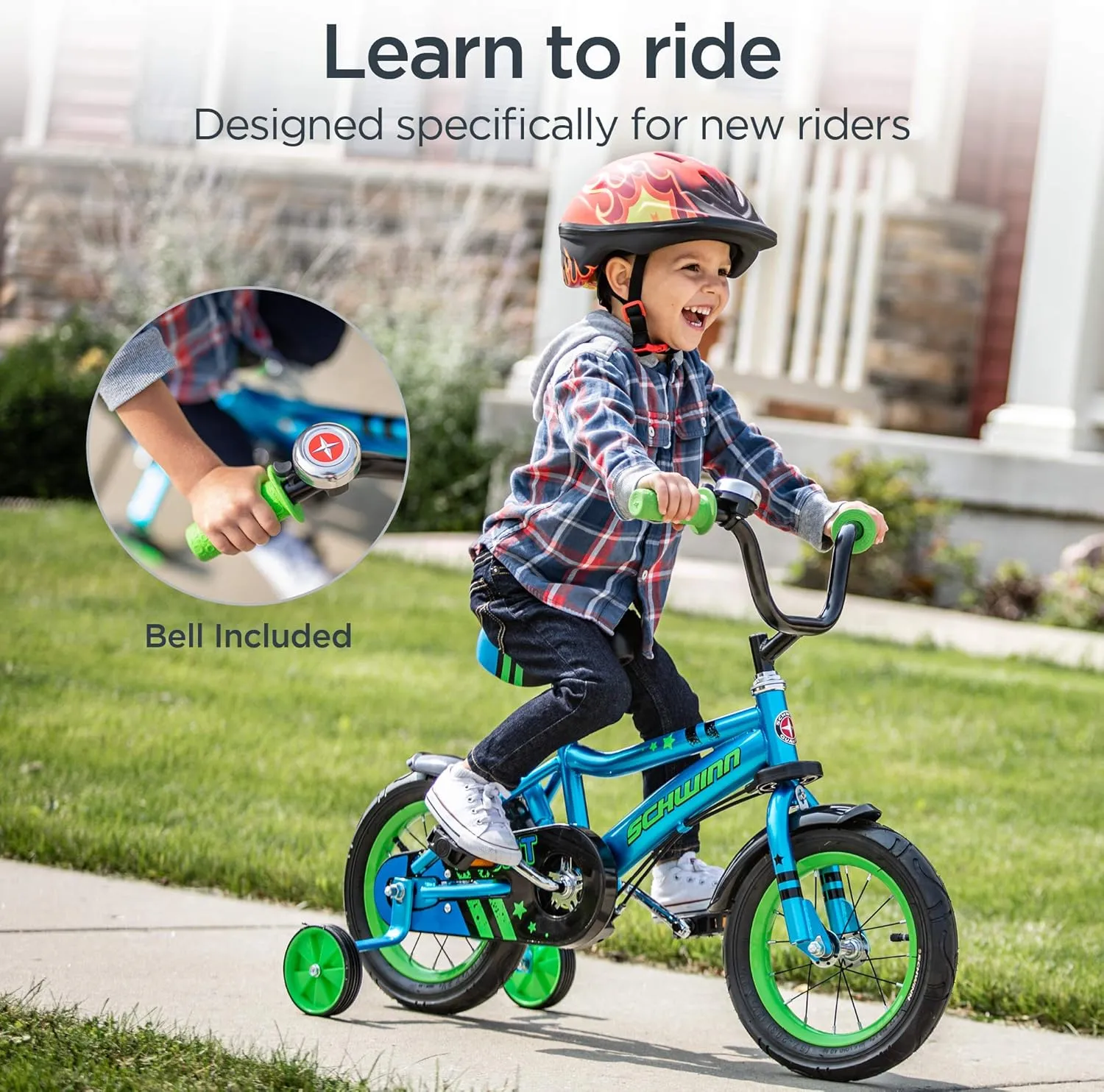Schwinn Grit and Petunia Push Steer and Ride Kids Bike, For Boys & Girls Ages 2-4 Year Old, Rider Height 28-38 Inch, 12-Inch Wheels, Training Wheels, Detachable Push Handle with Water Bottle & Holder