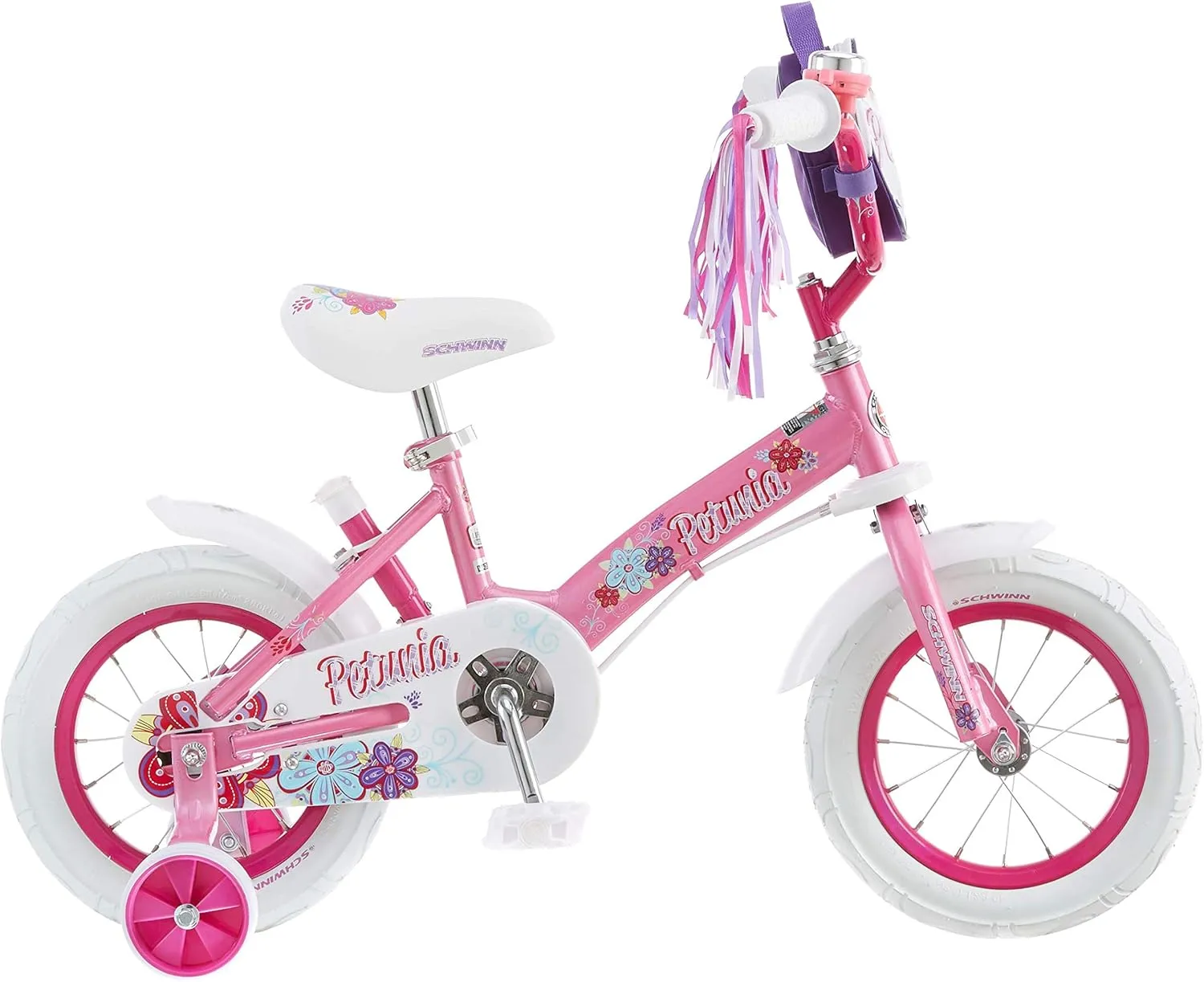 Schwinn Grit and Petunia Push Steer and Ride Kids Bike, For Boys & Girls Ages 2-4 Year Old, Rider Height 28-38 Inch, 12-Inch Wheels, Training Wheels, Detachable Push Handle with Water Bottle & Holder