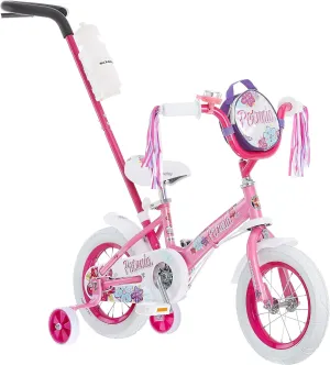 Schwinn Grit and Petunia Push Steer and Ride Kids Bike, For Boys & Girls Ages 2-4 Year Old, Rider Height 28-38 Inch, 12-Inch Wheels, Training Wheels, Detachable Push Handle with Water Bottle & Holder