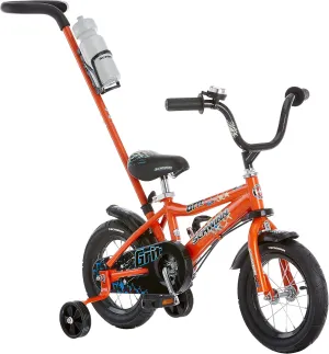 Schwinn Grit and Petunia Push Steer and Ride Kids Bike, For Boys & Girls Ages 2-4 Year Old, Rider Height 28-38 Inch, 12-Inch Wheels, Training Wheels, Detachable Push Handle with Water Bottle & Holder
