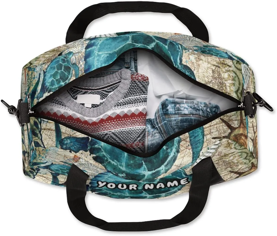 Sea Turtles Personalized Kids Duffel Bag for Girls Boys, Sea Turtles Debris Custom Name Dance Bag Overnight Small Duffel Bag Carry On Weekend Sports Travel Bag for School Practice Gymnastics Ballet