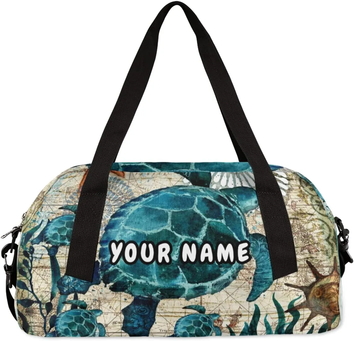 Sea Turtles Personalized Kids Duffel Bag for Girls Boys, Sea Turtles Debris Custom Name Dance Bag Overnight Small Duffel Bag Carry On Weekend Sports Travel Bag for School Practice Gymnastics Ballet
