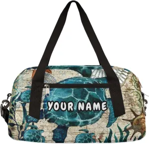 Sea Turtles Personalized Kids Duffel Bag for Girls Boys, Sea Turtles Debris Custom Name Dance Bag Overnight Small Duffel Bag Carry On Weekend Sports Travel Bag for School Practice Gymnastics Ballet