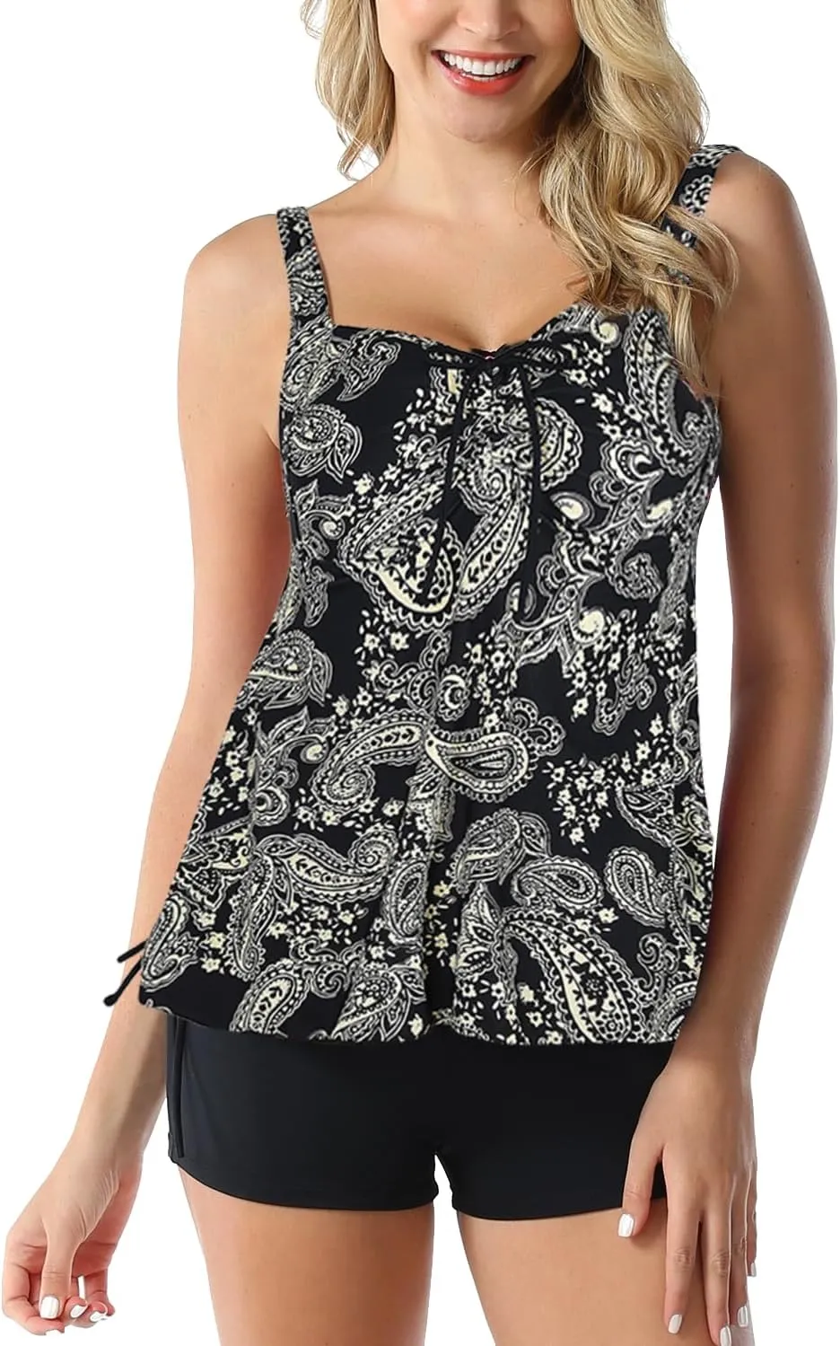 Septangle Women Plus Size Bathing Suits Paisley Print Two Piece Swimsuit Tankini Swimwear