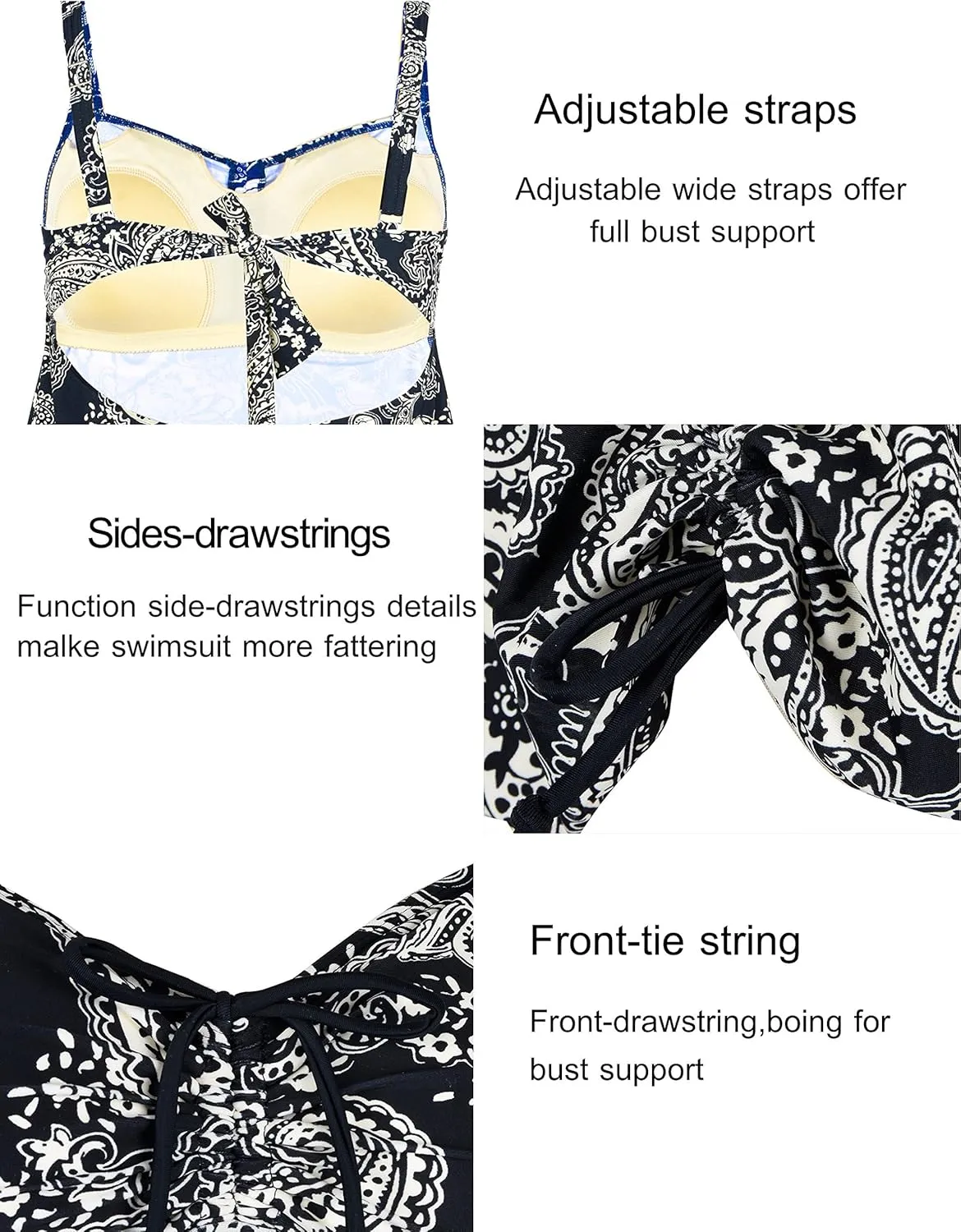 Septangle Women Plus Size Bathing Suits Paisley Print Two Piece Swimsuit Tankini Swimwear