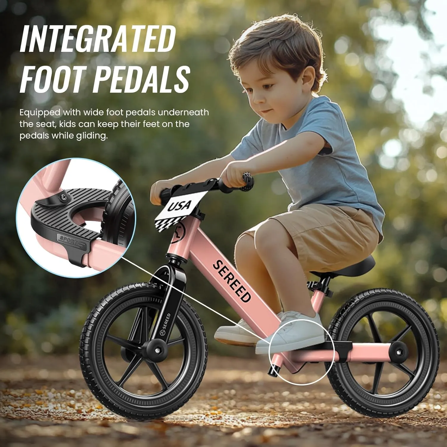 SEREED Toddler Balance Bike 2 Year Old, No Pedal Kids Bicycle Toys for 2-5 Years Old, Tool-Free Adjustment, Customize Plate with Stickers, Gift for 2-3 Boys Girls (Pink)