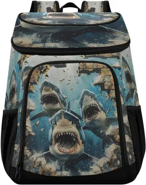 Sharks Break Through Walls Cooler Backpack Insulated Waterproof Leak Proof Beach Cooler Bag Lightweight Lunch Picnic Camping Backpack Cooler for Men and Women