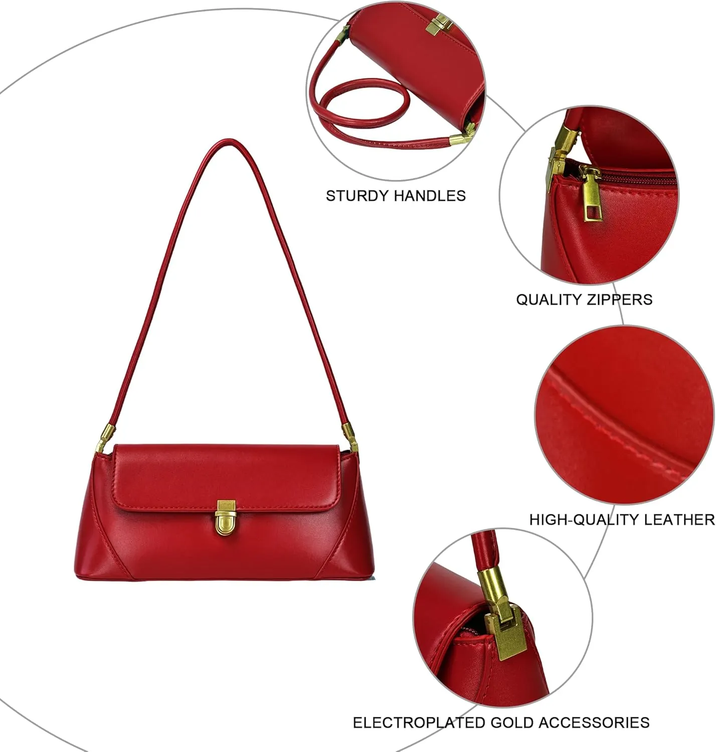 Shoulder Bag for Women Vintage Purse Leather Handbags Small Tote Bags with Buckle Closure