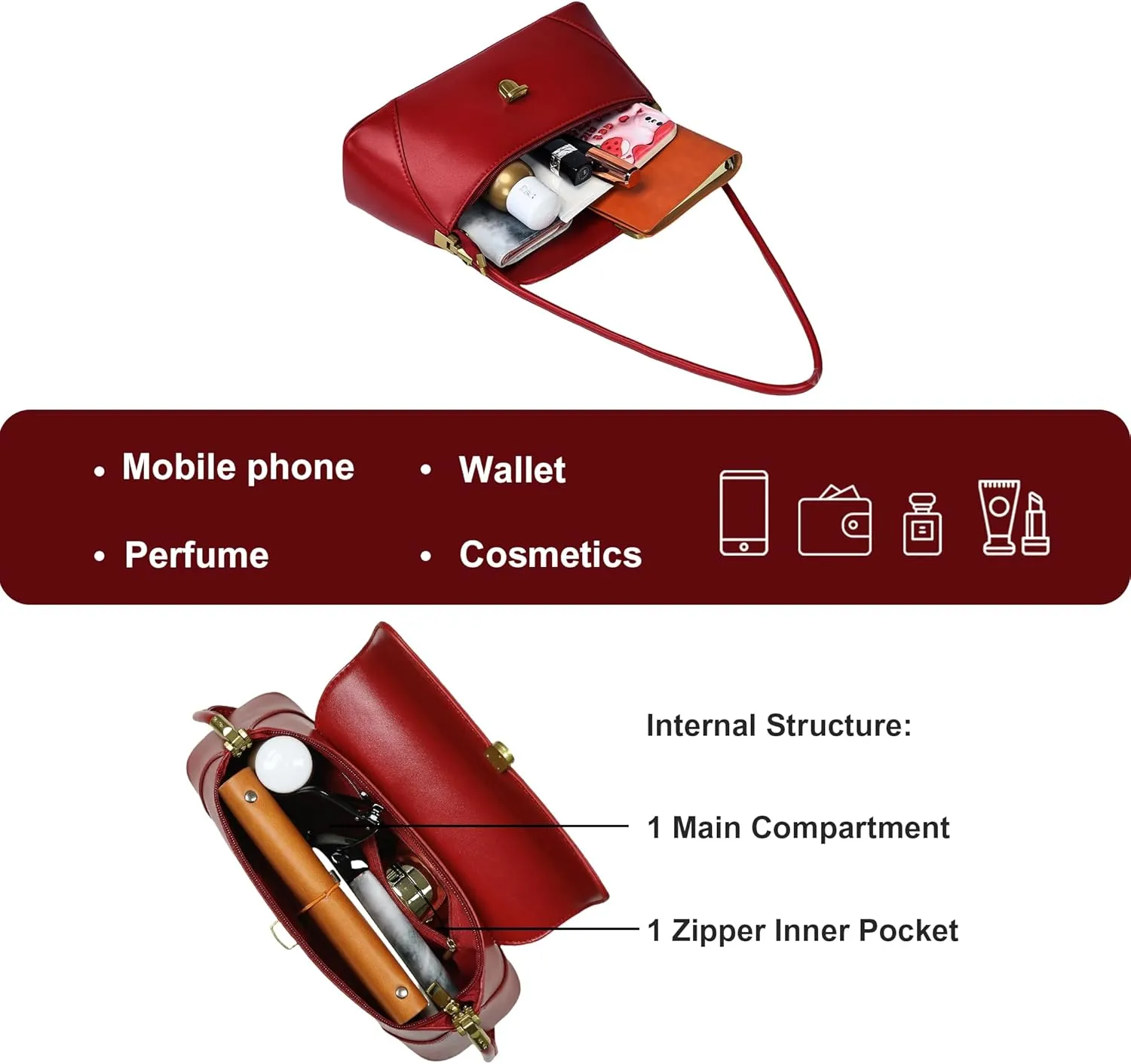 Shoulder Bag for Women Vintage Purse Leather Handbags Small Tote Bags with Buckle Closure