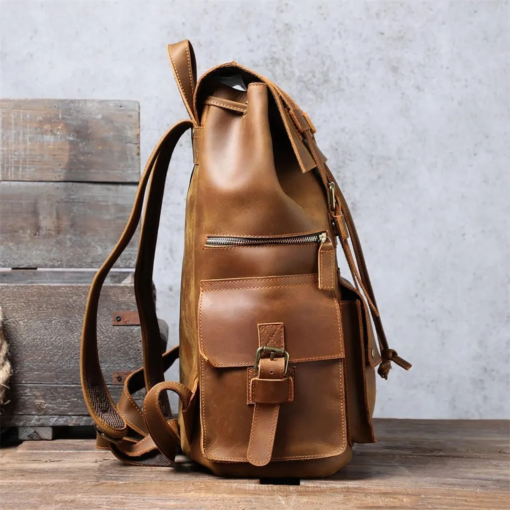 Shoulder Bag Men Retro Large Backpack Leather Travel Bag Leisure Bag