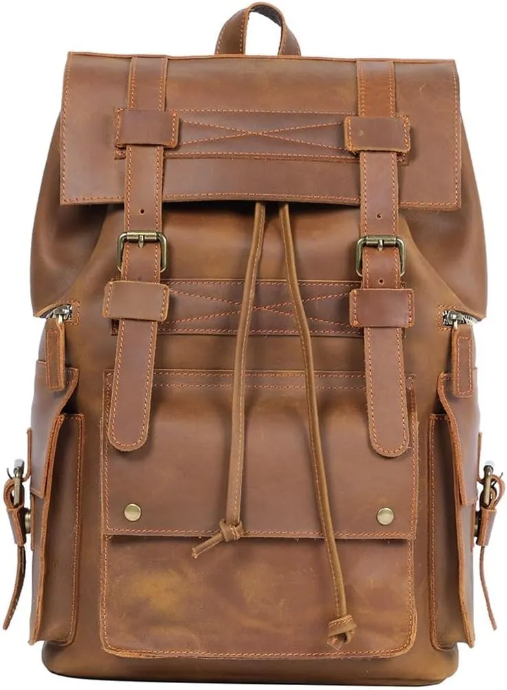 Shoulder Bag Men Retro Large Backpack Leather Travel Bag Leisure Bag
