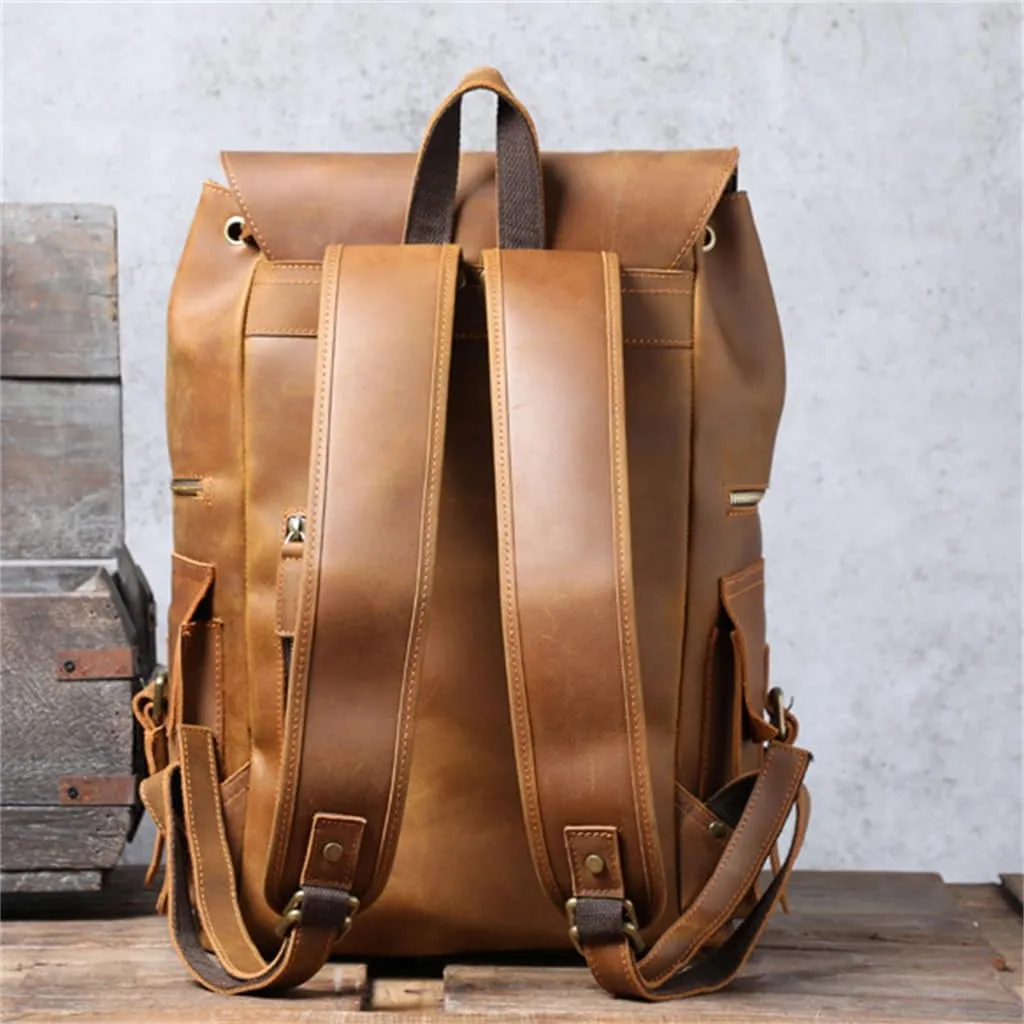 Shoulder Bag Men Retro Large Backpack Leather Travel Bag Leisure Bag