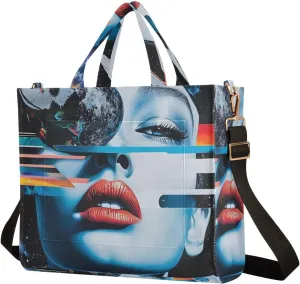 Shoulder Handbags for Women Abstract Woman Planet Print, Corduroy Tote Bag Large Capacity Small Size