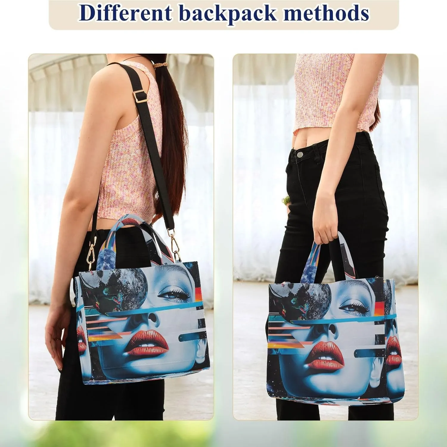 Shoulder Handbags for Women Abstract Woman Planet Print, Corduroy Tote Bag Large Capacity Small Size