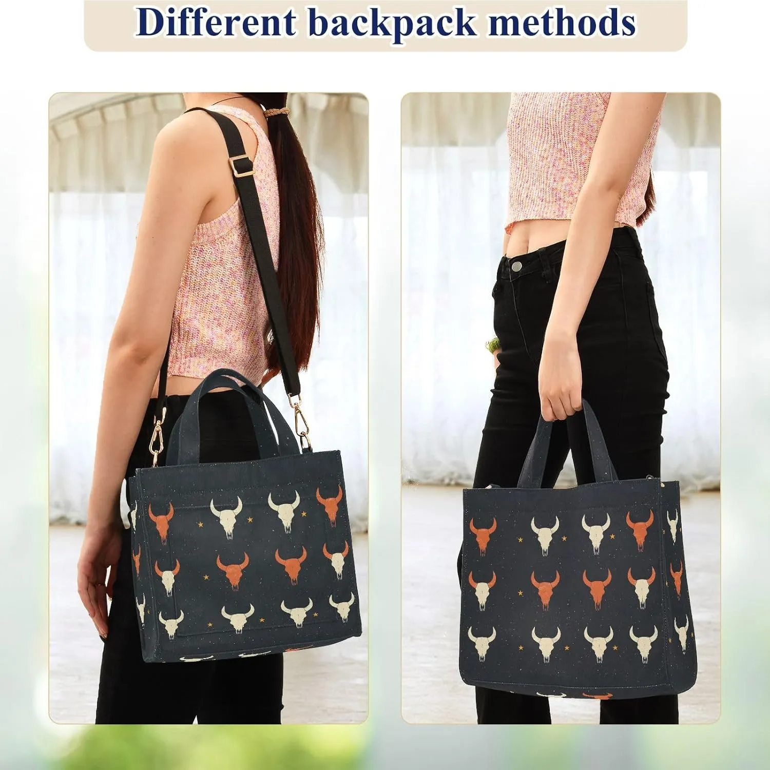 Shoulder Handbags for Women Bison Skull Pattern Print, Corduroy Tote Bag Large Capacity Small Size