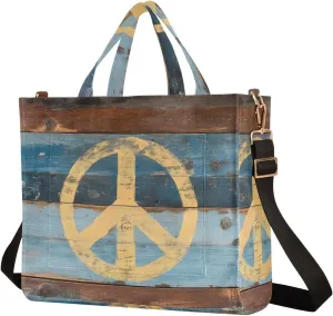 Shoulder Handbags for Women Wood Peace Sign Print, Corduroy Tote Bag Large Capacity Small Size