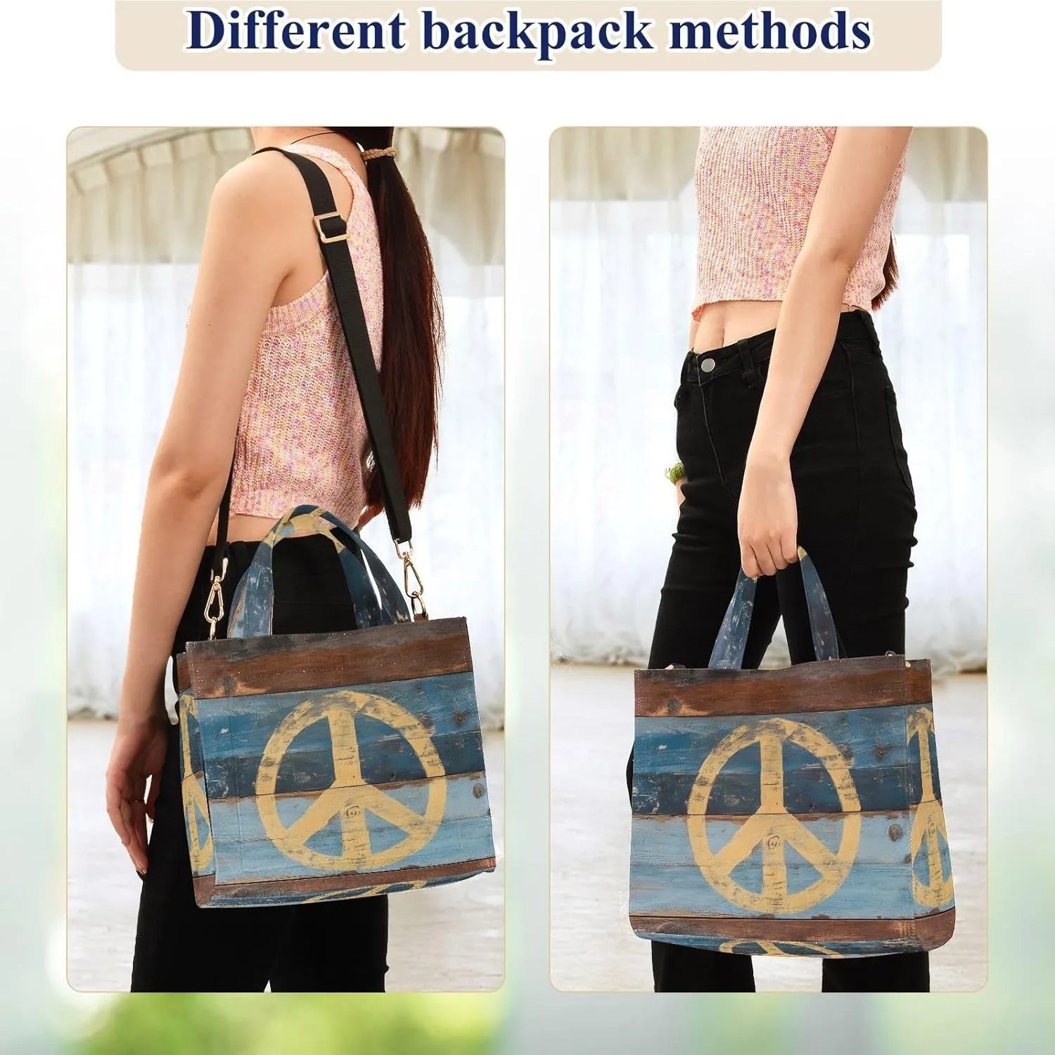 Shoulder Handbags for Women Wood Peace Sign Print, Corduroy Tote Bag Large Capacity Small Size