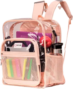 SHYLERO Clear Backpack Heavy Duty has TSA Lock, 2-WAY Zipper. PVC Transparent Backpack Is Extra Large - H18''xW14''xD8 - Beige