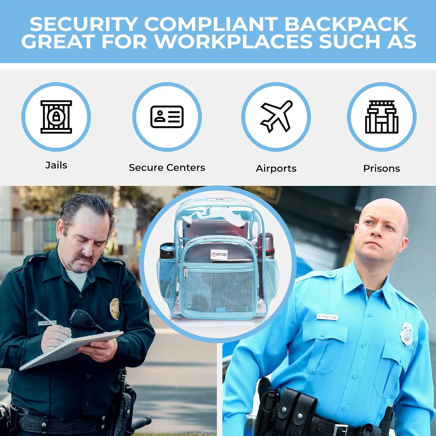 SHYLERO Clear Backpack Heavy Duty has TSA Lock, 2-WAY Zipper. PVC Transparent Backpack Is Extra Large - H18''xW14''xD8 - Turquoise