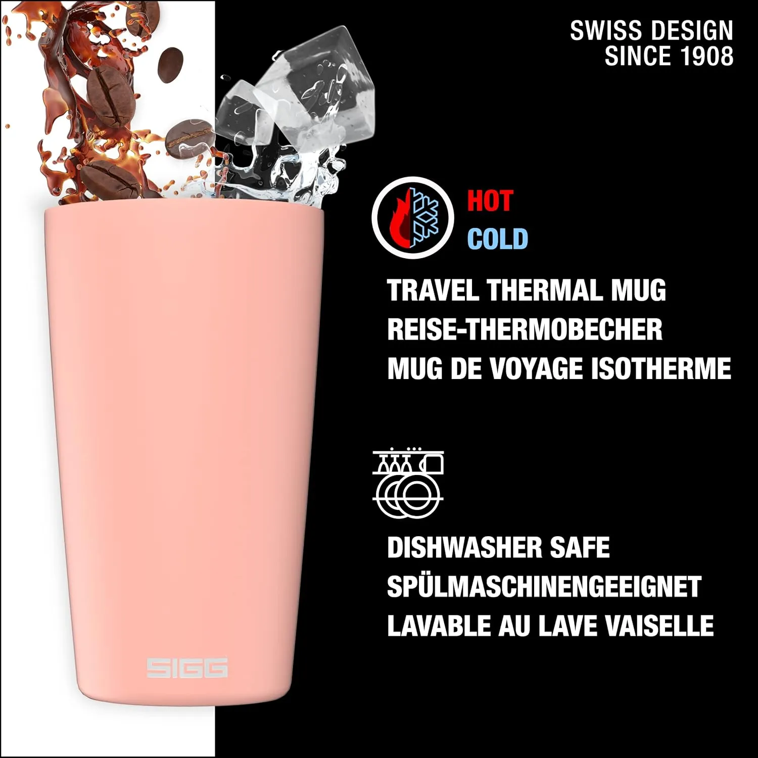 SIGG - Neso Pure Cream Travel Mug - With Tritan Lid - Dishwasher Safe - 18/8 Stainless Steel - 10/14 Oz