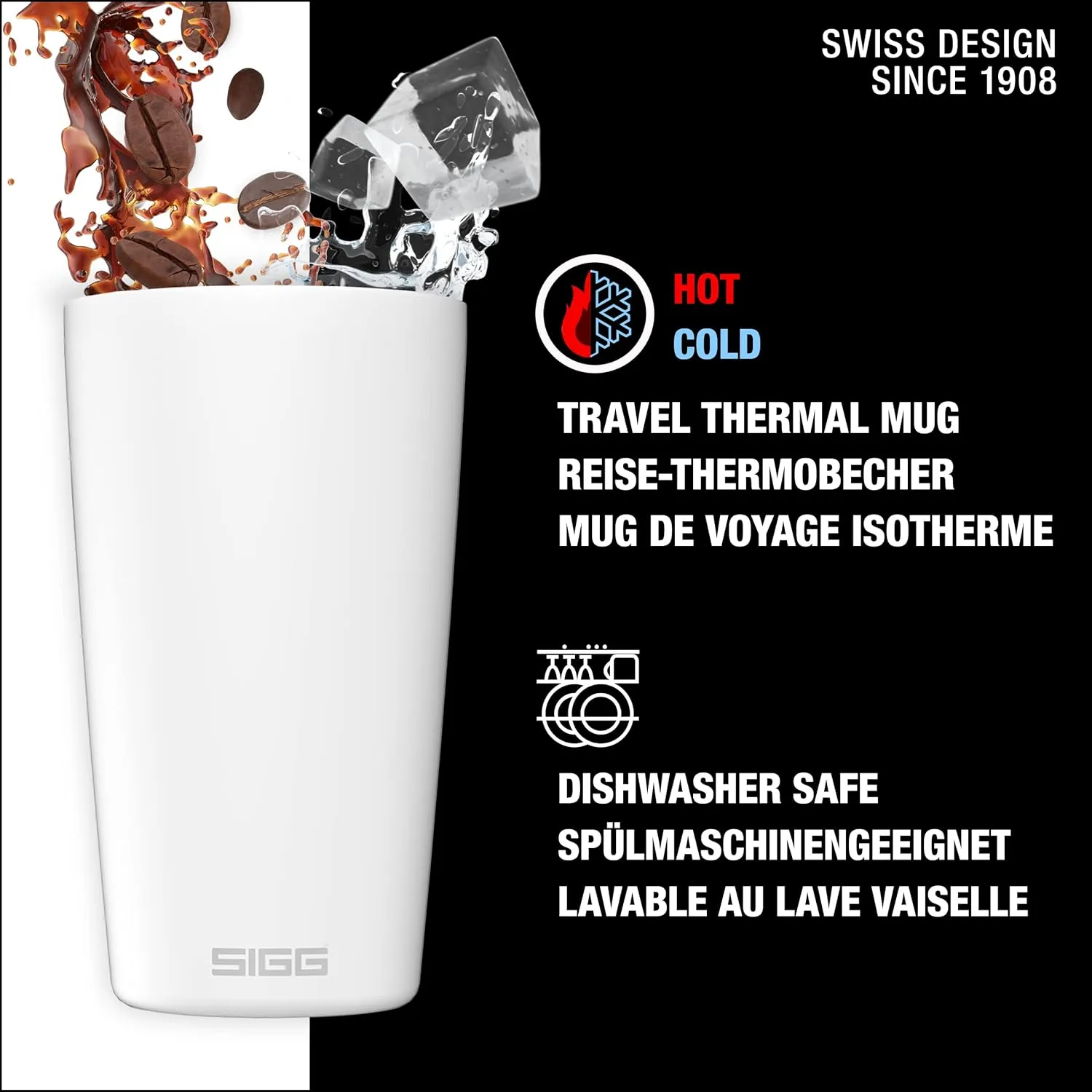 SIGG - Neso Pure Cream Travel Mug - With Tritan Lid - Dishwasher Safe - 18/8 Stainless Steel - 10/14 Oz