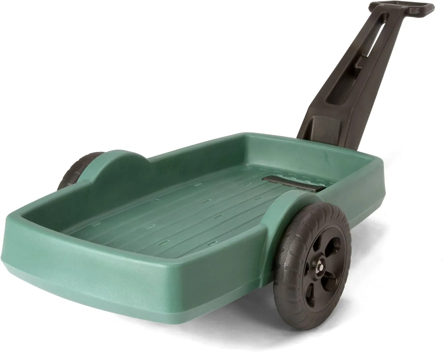 Simplay3 Yard and Garden Outdoor Cart - Long Handle Easy Turn 2 Wheel Heavy Duty Plastic Pull Cart for The Backyard 42 in. x 20 in. x 4 in. Bed, Green