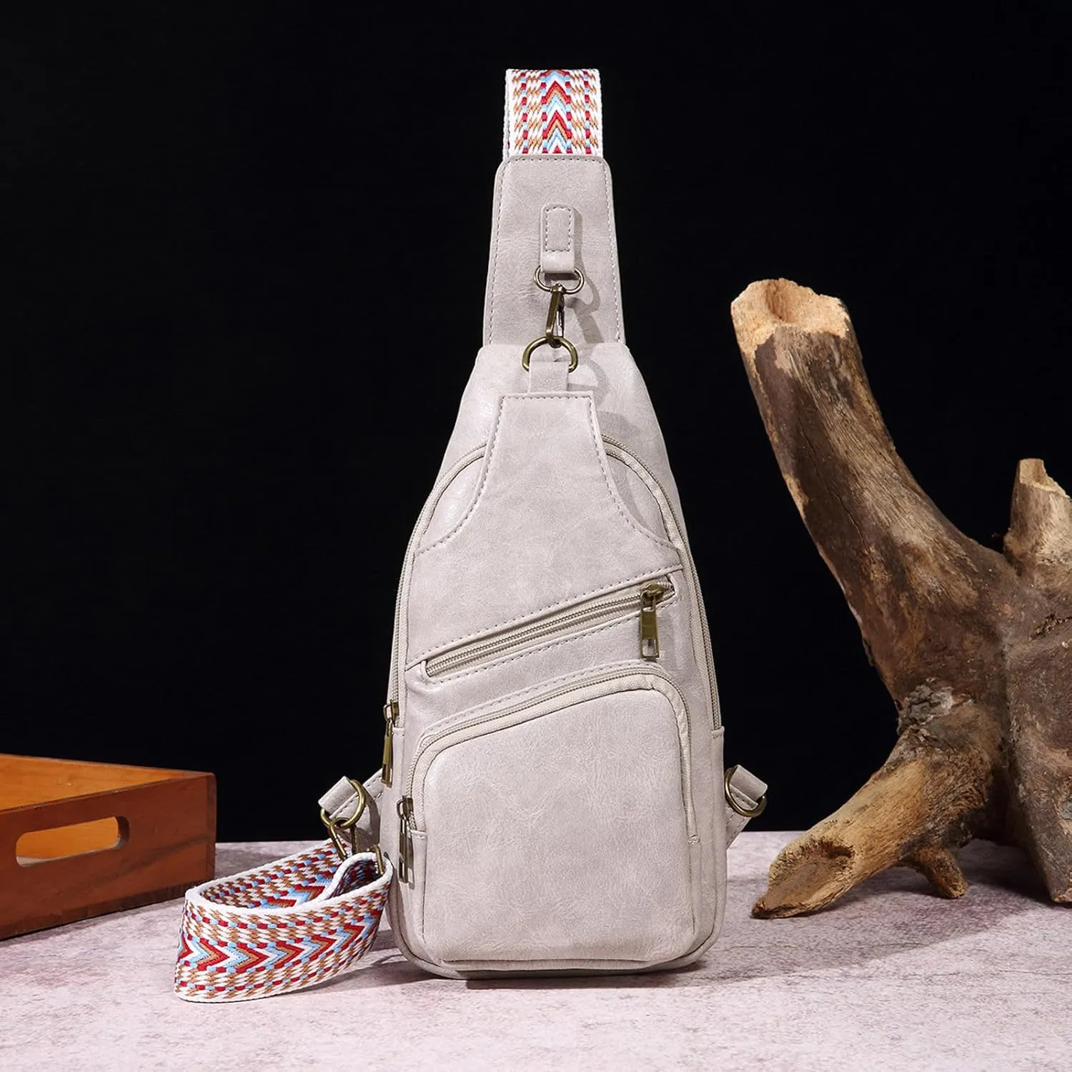 Sling Bag for Men Women Multi Pocket Crossbody Purses Soft Leather Shoulder Handbags Mens Everyday Bag