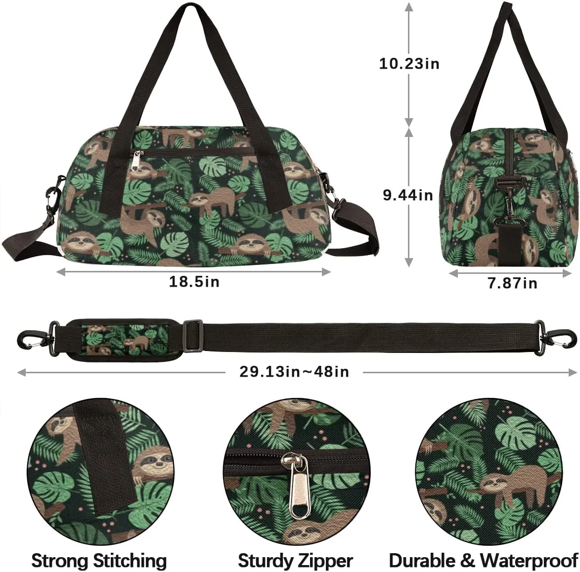 Sloth Tropical Leaves Kids Duffel Bag for Girls Boys Teens, Sloth Oil Painting Dance Bag Overnight Small Duffel Bag Carry On Weekend Sports Gym Travel Bag for School Practice Gymnastics Ballet