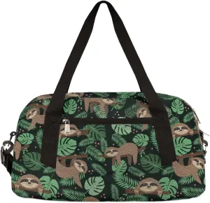 Sloth Tropical Leaves Kids Duffel Bag for Girls Boys Teens, Sloth Oil Painting Dance Bag Overnight Small Duffel Bag Carry On Weekend Sports Gym Travel Bag for School Practice Gymnastics Ballet