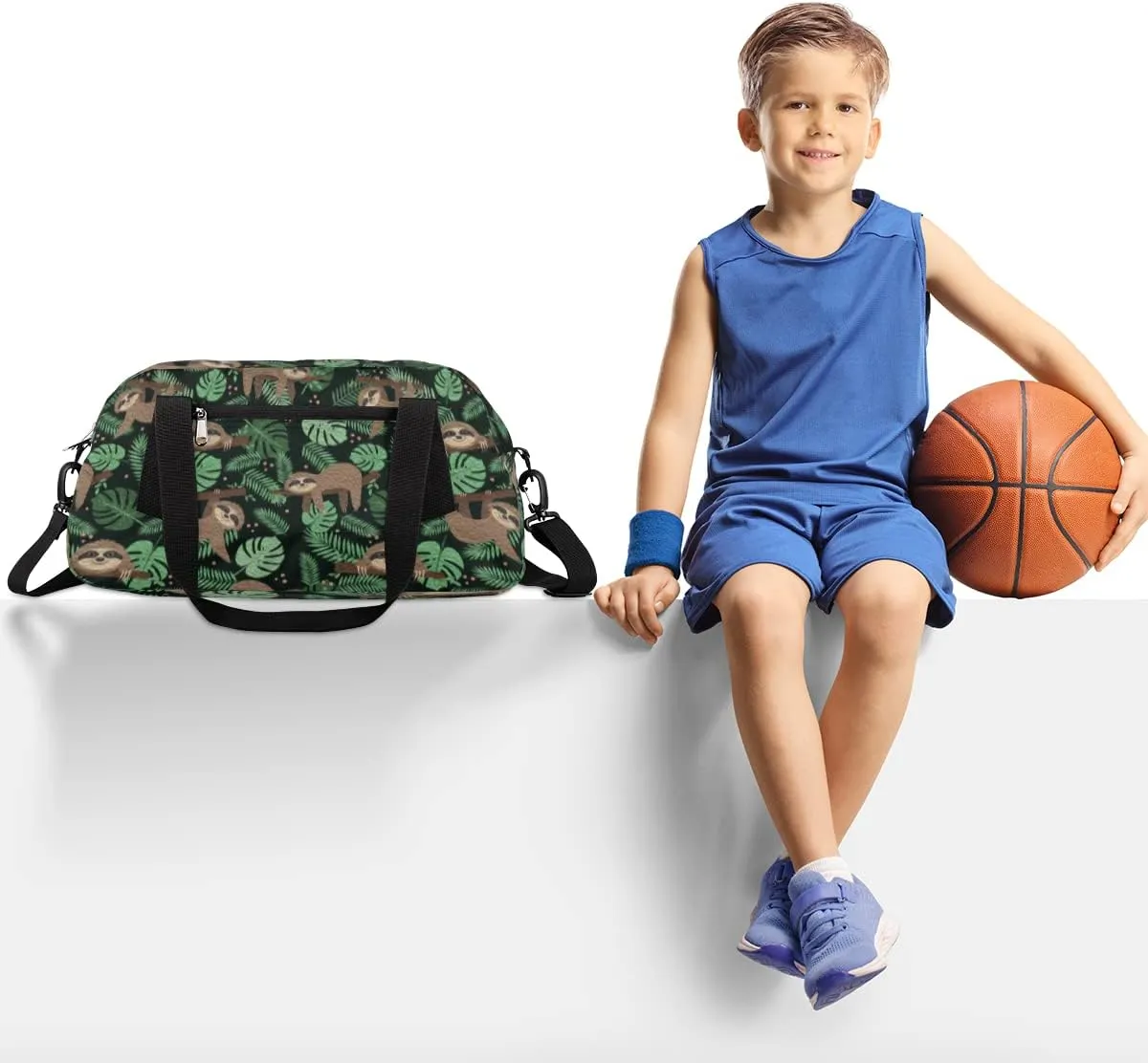 Sloth Tropical Leaves Kids Duffel Bag for Girls Boys Teens, Sloth Oil Painting Dance Bag Overnight Small Duffel Bag Carry On Weekend Sports Gym Travel Bag for School Practice Gymnastics Ballet