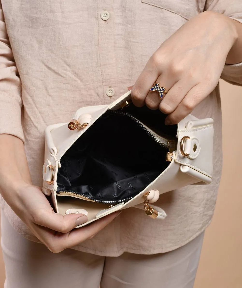 Small beige top-handle bag