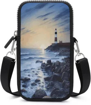 Small Crossbody Bags for Women,Seaside Lighthouse Print Mobile Phone Bag,Trendy Cross Body Cell Phone Purse Shoulder Bag