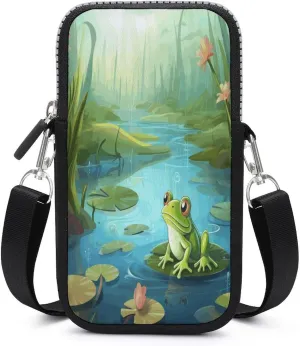 Small Crossbody Wallet Phone Bag,Frog in A Pond Print Cell Phone Purse,Travel Crossbody Bag