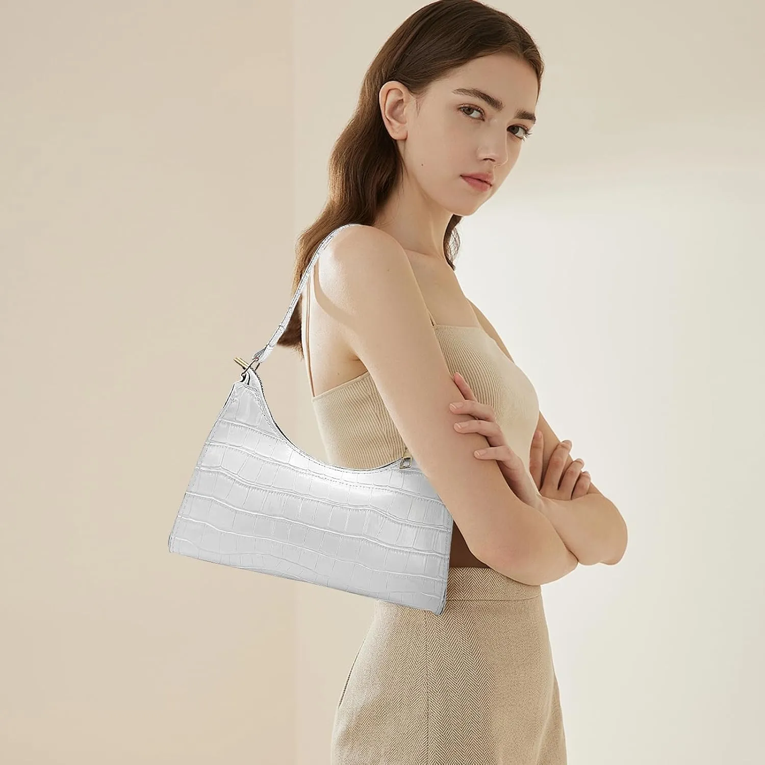 Small Handbag, PU Leather Shoulder Bag for Women and Girls, Lightweight Womens Shoulder Bags for Work, Travel