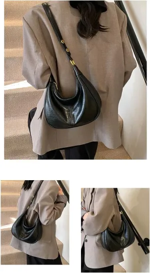 Small Hobo Bags for Women Leather Shoulder Bag Retro Crescent Crossbody Bags Trendy Purses Zipper