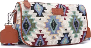 Small Western Crossbody Bag for Women: Boho Shoulder Purse With Wide Strap & Leather Bottom for Simple Daily Gift