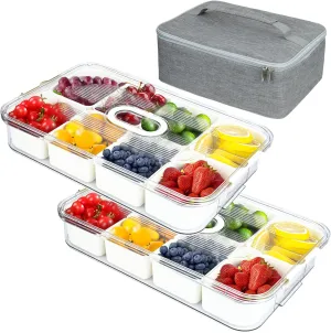 Snack Box Container, 2 PCS Divided Serving Tray with Lid and Snackle Box Container with Padded Insulated Bag, 16 Compartment snackle box for Fruits, Candy, Nuts - Perfect for Picnic and Entertaining