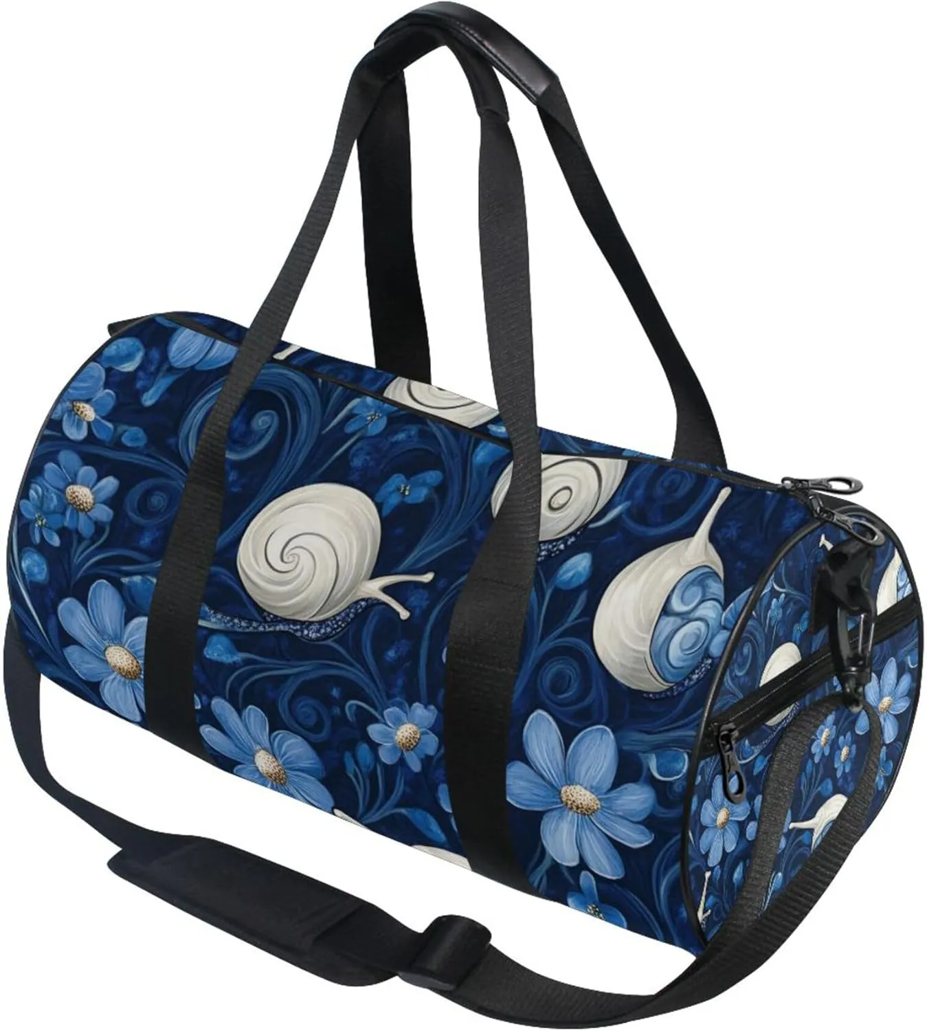 Snails Flowers Blue Gym Duffle Bag Women Men Sports Fitness Bag for Travel Workout Gymnastics Dance Ballet
