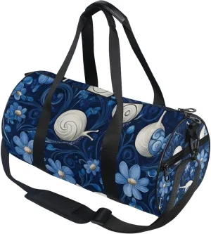 Snails Flowers Blue Gym Duffle Bag Women Men Sports Fitness Bag for Travel Workout Gymnastics Dance Ballet