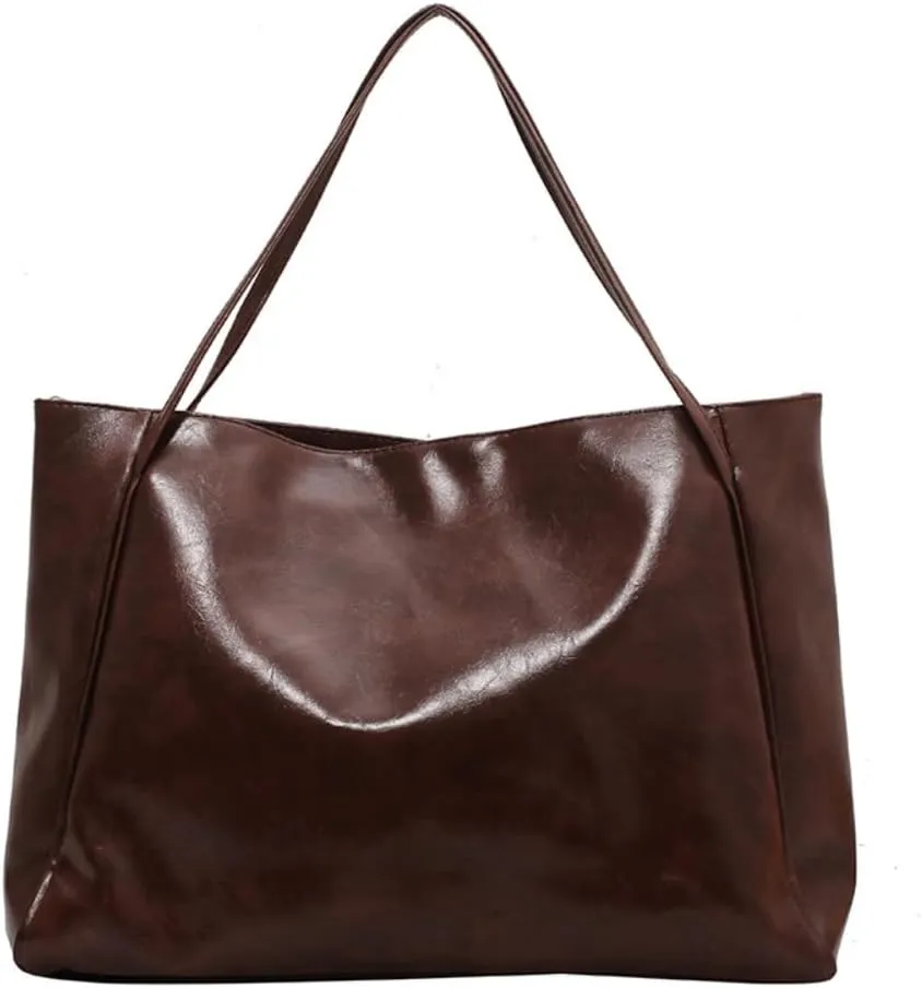 Soft Leather Large Capacity Tote Bag for Women Shoulder Bag Retro Satchel Bags for Women Leather Aesthetic