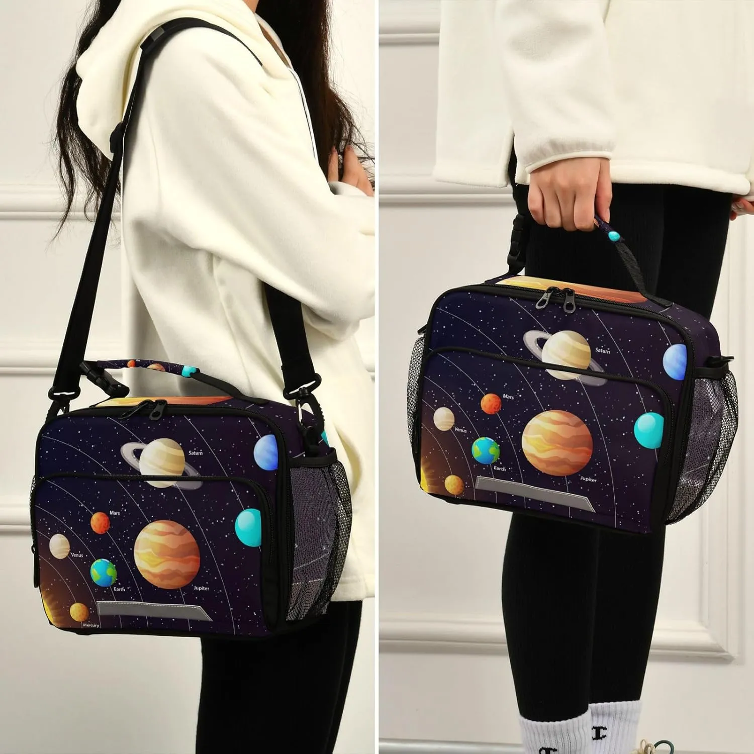 Solar System Lunch Bag for Women Men Planets Orbits Insulated Cooler Tote Bag with Adjustable Shoulder Strap Large Capacity Reusable Leakproof Picnic Lunch Box Outdoor for Adult Office