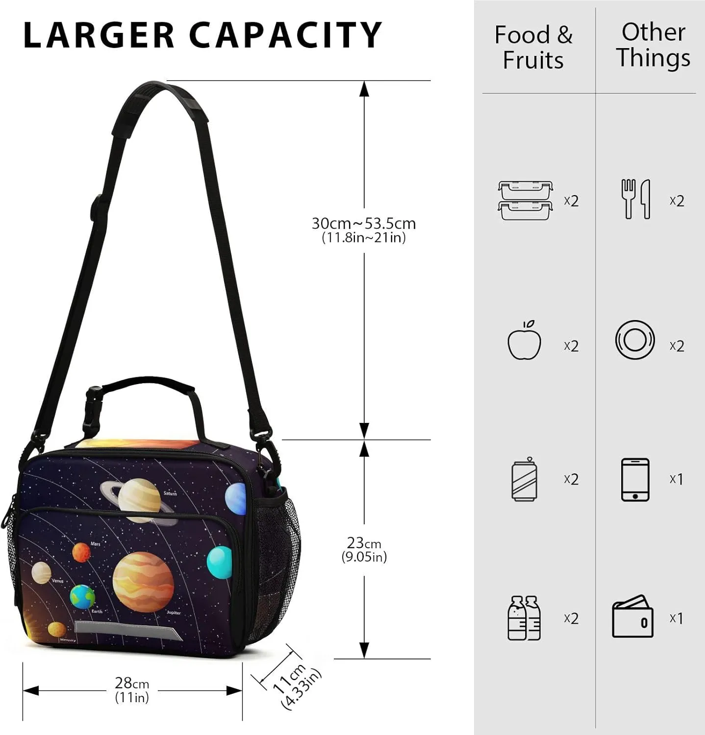 Solar System Lunch Bag for Women Men Planets Orbits Insulated Cooler Tote Bag with Adjustable Shoulder Strap Large Capacity Reusable Leakproof Picnic Lunch Box Outdoor for Adult Office