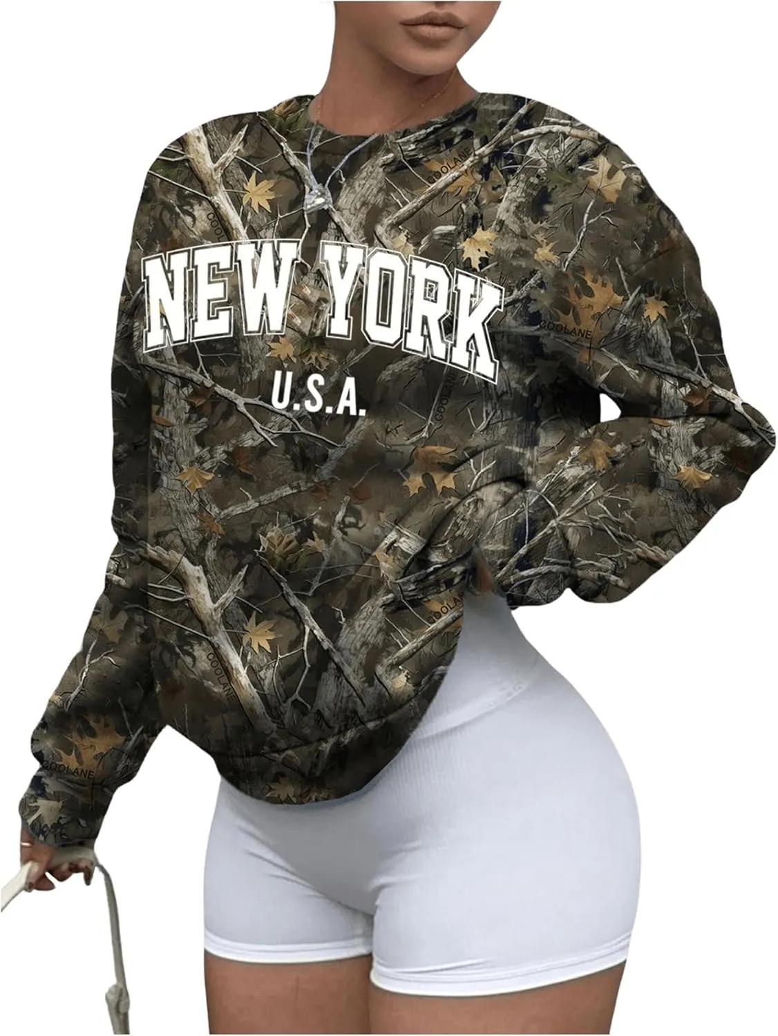 SOLY HUX Women's Camo Graphic Crewneck Sweatshirt Long Sleeve Y2K Vintage Pullover Streetwear Tops