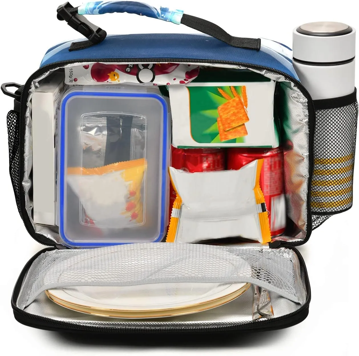 Space Cat Astronaut Lunch Box Insulated Lunch Bag Boys Cooler Tote Kids Girls Shoulder Strap Reusable for School Picnic Travel Office